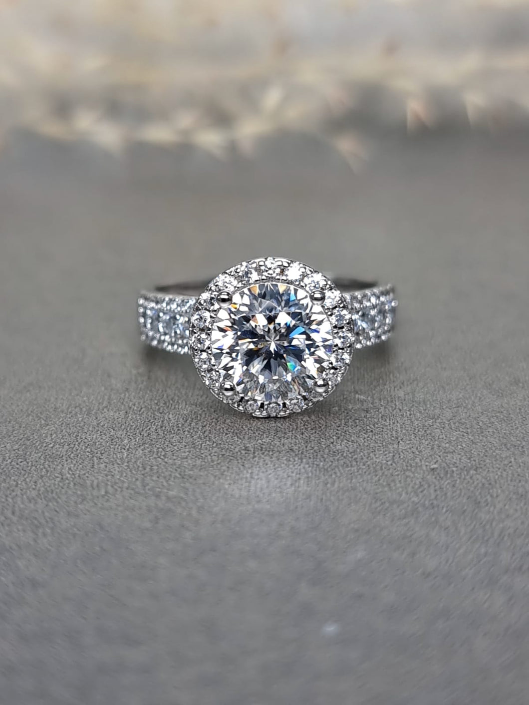 2.00ct Round Brilliant Cut Halo Moissanite Diamond With Broad Band Ring